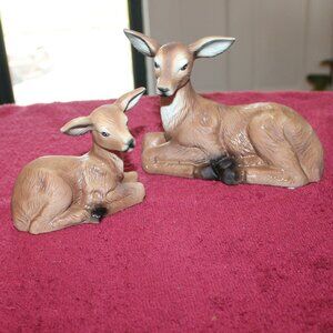 Vintage Hand Painted Deers (doe and fawn) Porcelain Figurines